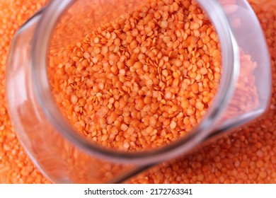 Red Lentils In A Glass Jar.