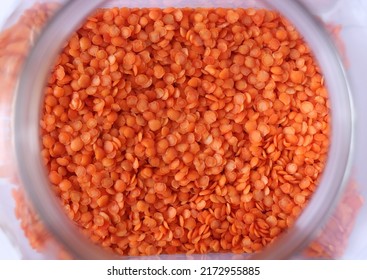 Red Lentils In A Glass Jar.