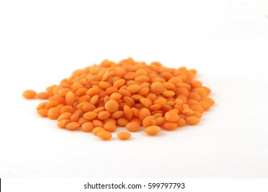 Red Lentils Isolated On White Background