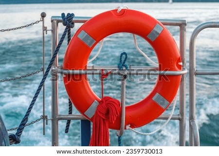 Red life bouy on the boat