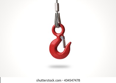 Red lifting crane hook isolated on white background. - Shutterstock ID 434547478