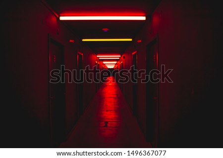 Red light corridor scary concept horror scenery fear concept 