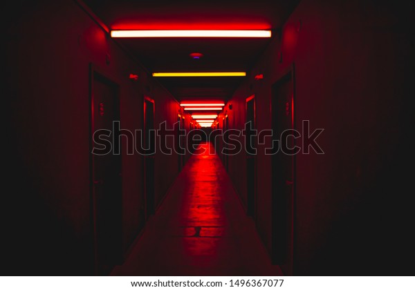 Red light corridor scary concept horror scenery fear\
concept 