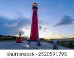 The red lighthouse north tower (Noordertoren) on the dune, Schiermonnikoog is a municipality and national park in the Northern Netherlands, One of the West Frisian Islands on the edge of the North Sea