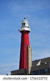 The red lighthouse at Scheveningen Beach in The Hague, Netherlands. It was designed by Quirinus Harder and activated finished in 1875.