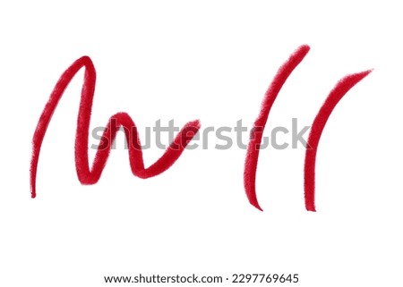 Red lip liner stroke isolated on white background. Lip pencil stroke for design.