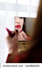Red lips in the mirror