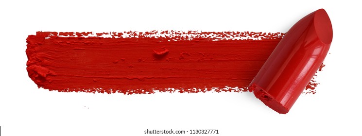 Red lipstick bullet smudged isolated on white with copy space