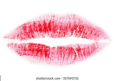 Red Lipstick Mark Isolated On White Background.