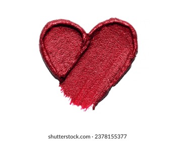 Red lipstick shimmering texture in heart shape, texture stroke isolated on white background. Cosmetic product smear smudge swatch - Powered by Shutterstock