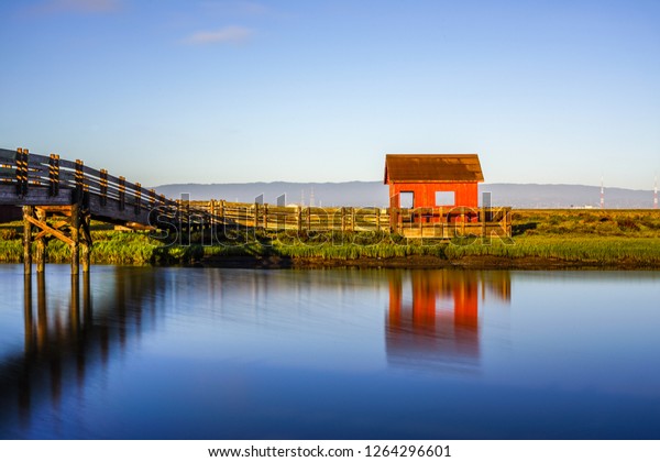 Red Little Cottage On River Side Stock Photo Edit Now 1264296601