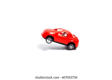 Red Little Model Car Isolated On White Background