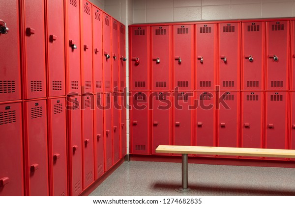 Red Lockers Generic Locker Room Wooden Stock Photo Edit Now