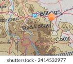 Red Lodge, Montana marked by an orange map tack. The City of Red Lodge is the county seat of Carbon County, MT.