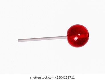 Red lollipop candy isolated on white background