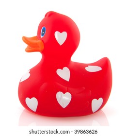 Red Love Rubber Duck With Hearts On Its Body