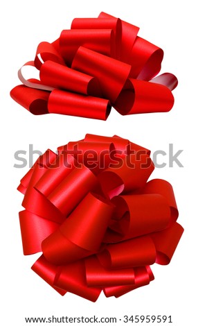 Red lush bow isolated over white with clipping path; side and top view