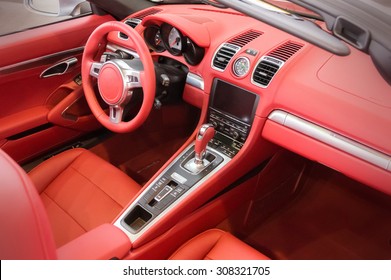 Red Luxury Car Interior Steering Wheel Stock Photo Edit Now 308321705