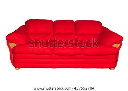 Red luxury leather sofa isolated on white background, with clipping path.