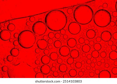 Red macro science bubble texture,Abstract Background Red oil Macro Colorful artistic of oil drop floating on the water. macro red bubble oil of wallpeper, blood concept