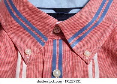 Red Man Shirt Button Down Collar With Blue And White Stripes