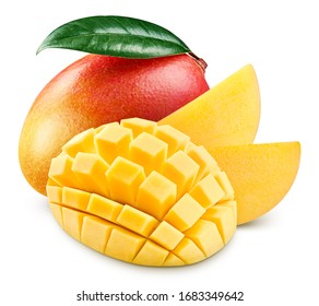 Red mango half isolated on white background. Mango clipping path. Mango fruits - Powered by Shutterstock