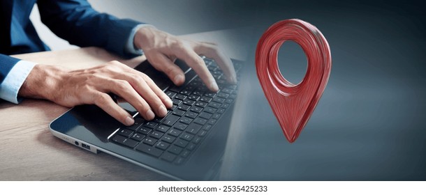red map pointer with location icon.  location marker symbol