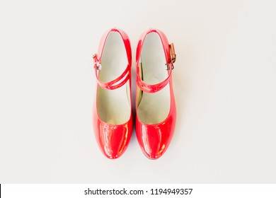 Red Mary Jane Style Shoes With Buckle