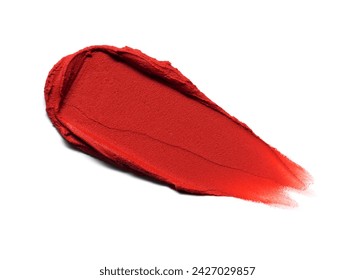 Red matte lipstick swatch texture isolated on white background. Cosmetic product smear smudge swatch