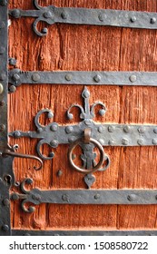 Red Medival Wooden Door With Iron Fittings