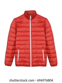 Red Men Sport Ski Winter Down Jacket Isolated White