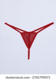 Red Mesh G-String Thong on a gray background