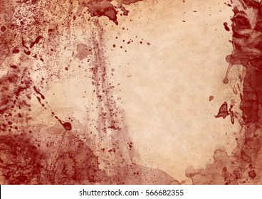 Red Messy Blood Stains On Paper Background