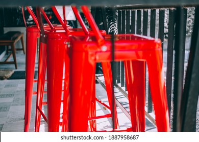 Red Metal Chair In Cafe Coffee Shop