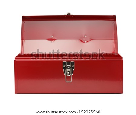 Red Metal Tool Box Isolated On White Background.