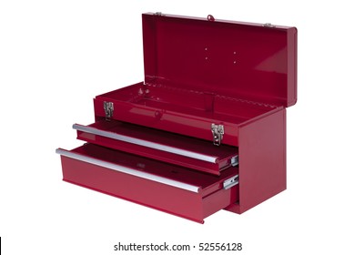 Red Metal Tool Box With Three