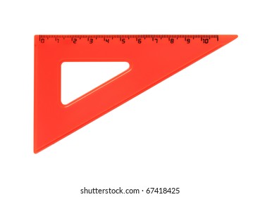 Red metric plastic triangle isolated on white background with clipping path