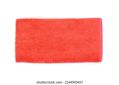 Red microfiber cloths isolated on white. Row of Colorful microfiber towels.