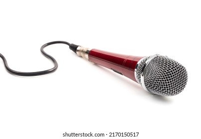 Red Microphone With Cable Isolated On White Background