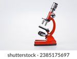 Red Microscope on Grey Background