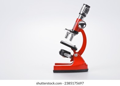 Red Microscope on Grey Background