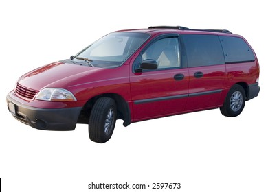 A Red Mini Van Over A White Background