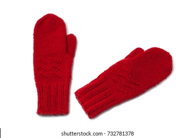 Red mittens isolated on white background