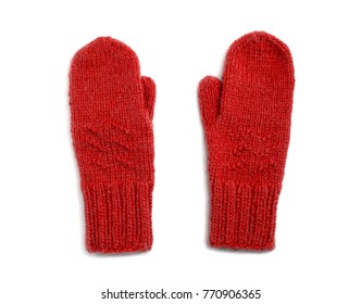 Red mittens isolated on white background