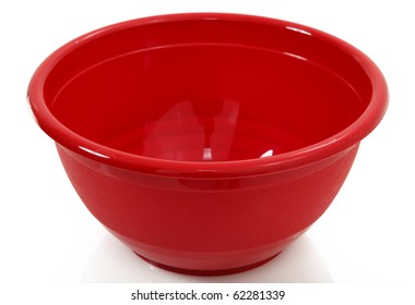 Red Mixing Bowl Isolated Over White