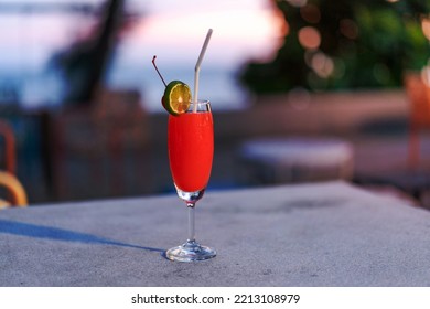 Red Mocktail Glass At The Outdoor Place In Thailand Resort.