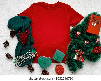 Red Mockup Unisex T Shirt Flat Lay Christmas