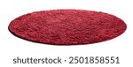 Red Modern Beautiful soft round carpets mat with textured pattern on white background, Aerial view