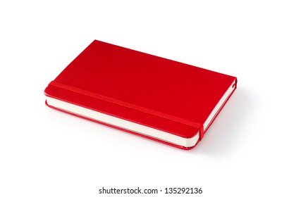 Red Moleskine Diary Isolated On White Background With Shadow
