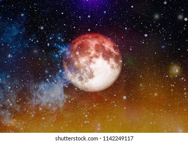 red moon in space  - Elements of this Image Furnished by NASA